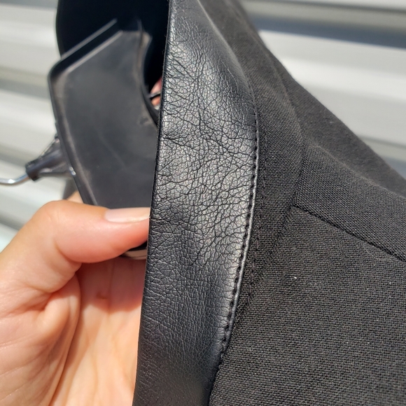 Ann Taylor cropped black single button blazer with faux leather trim - Picture 6 of 6